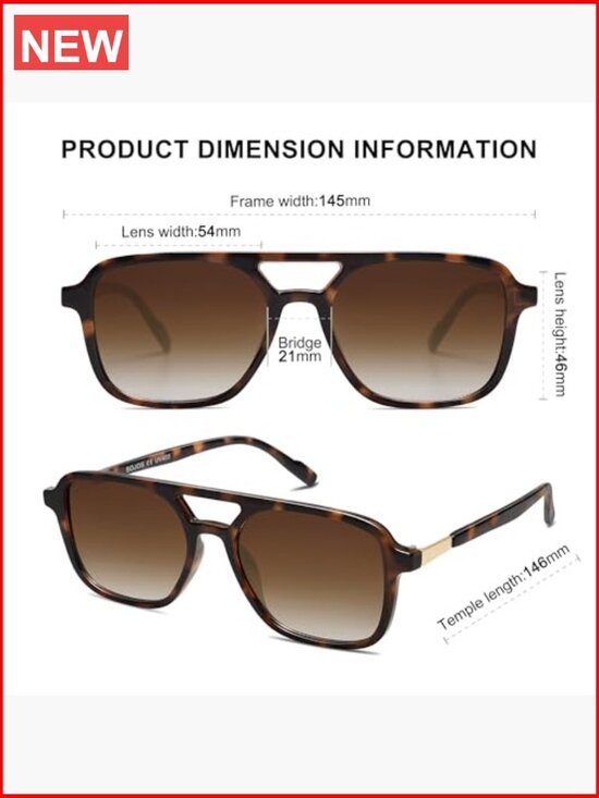 Retro Aviator Sunglasses Women Men Rectangular Shades UV400 Protection main image 4